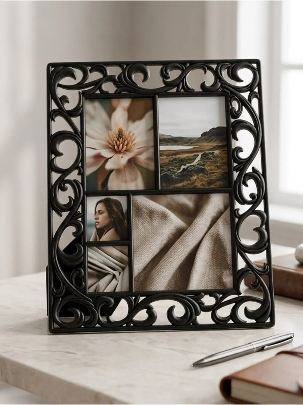 Black Baroque Picture Frame with Scrollwork Accents